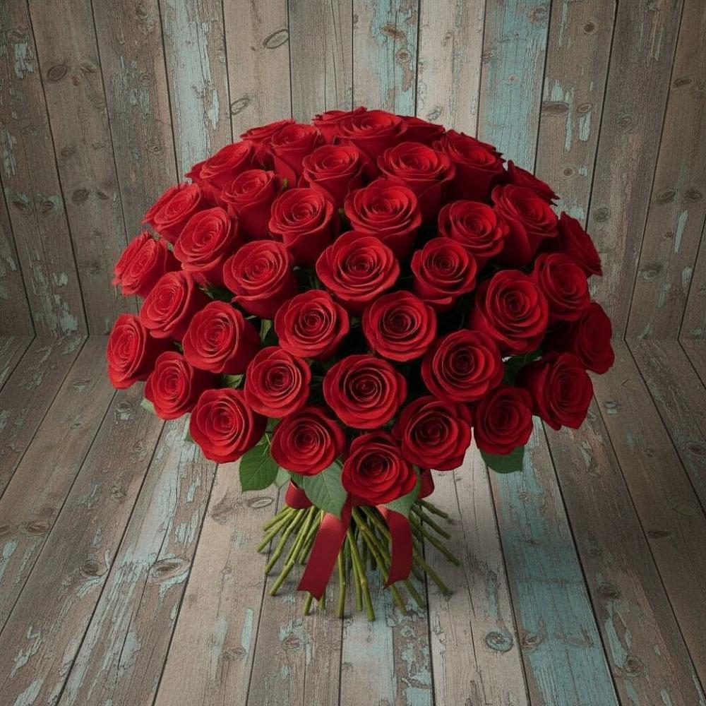 Букет 55 Красных роз Фридом в Молочном