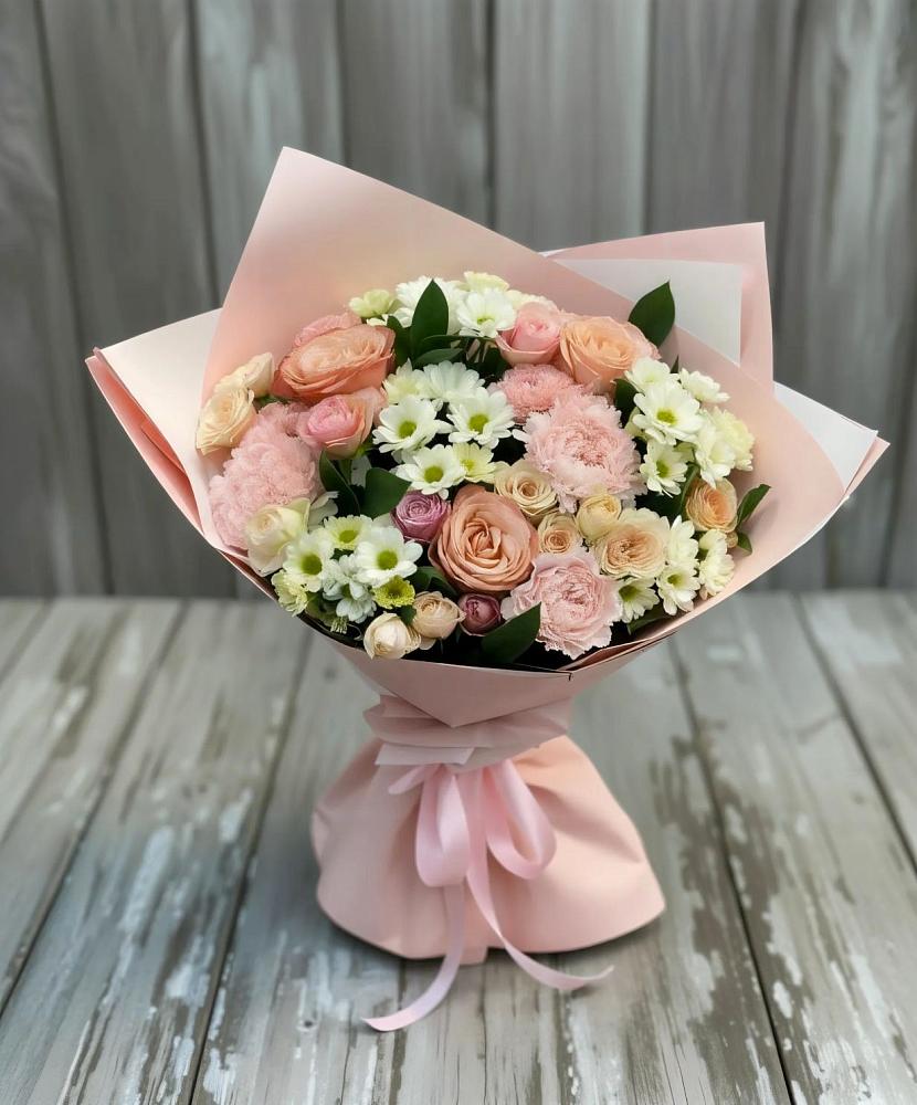 Букет цветов из: Гвоздики, Розы и Хризантемы в Молочном