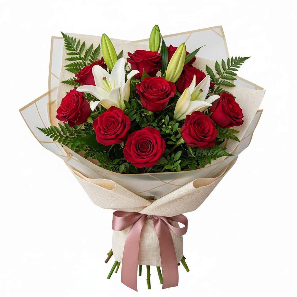 Букет цветов из: Лилии и Розы в Молочном