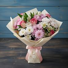 Букет цветов из:  Хризантемы, Альстромерии и Розы в Молочном