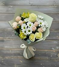 Букет цветов из:  Альстромерии, Розы и Хризантемы #REPLACE_PRED# Молочном
