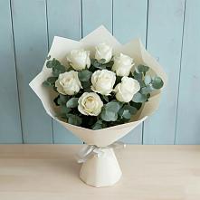 Букет Белые розы в Эвкалипте #REPLACE_PRED# Молочном